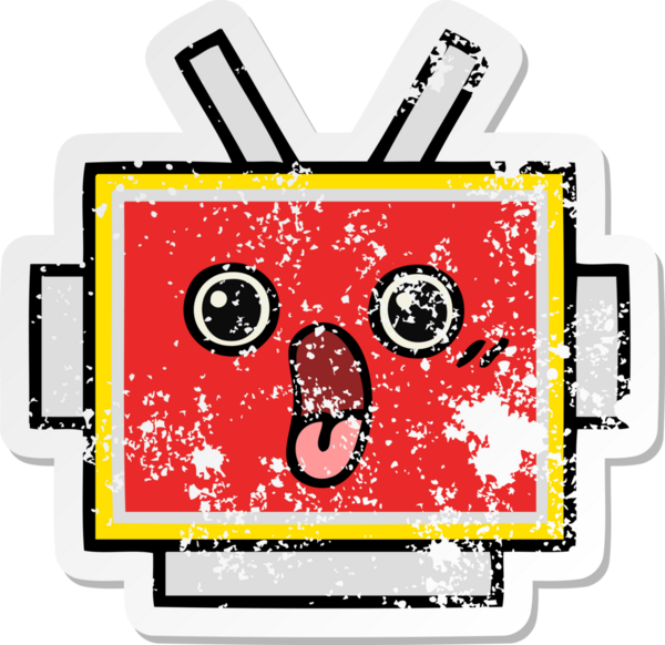 Bir insan tarafından çizilmiş sevimli robot kafasının sıkıntılı çıkartması.