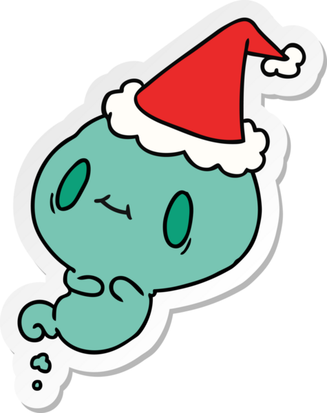 Bir insan tarafından çizilmiş Kawaii hayaletinin el çizimi Noel çıkartması.