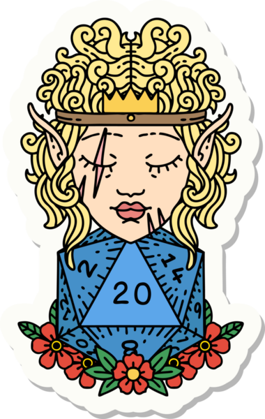 Bir insan tarafından çizilmiş doğal 20 zarlı barbar bir elfin çıkartması.