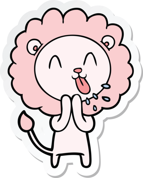 Bir insan tarafından çizilmiş mutlu bir aslanın çıkartması.