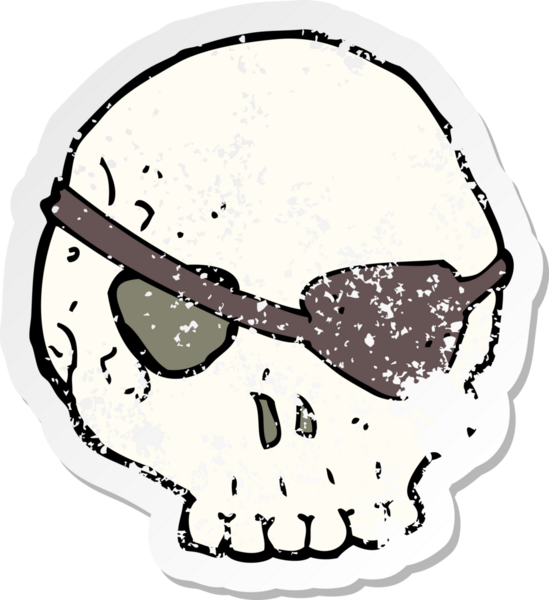 Bir insan tarafından çizilmiş bir karikatür kafatası etiketi.