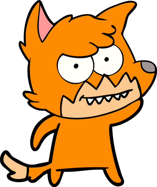 Bir insan tarafından çizilmiş sırıtan tilki çizgi filmi.