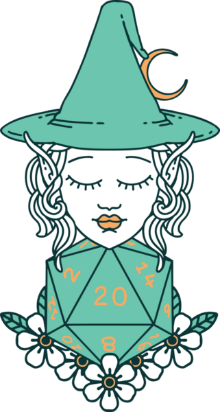 Retro Dövme Biçimli elf karakteri Bir insan tarafından çizilmiş doğal yirmi zar atışıyla