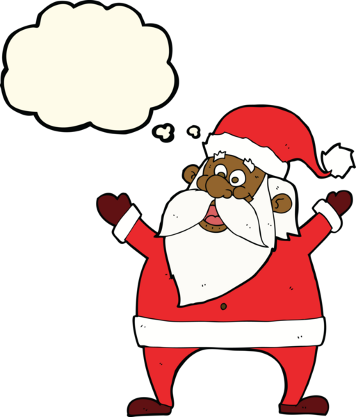 Düşünce baloncuğu çizilmiş neşeli Noel Baba çizgi filmi