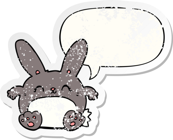 Konuşma baloncuğu olan çizgi film tavşanı bir insan tarafından çizilmiş sıkıntılı eski bir çıkartma