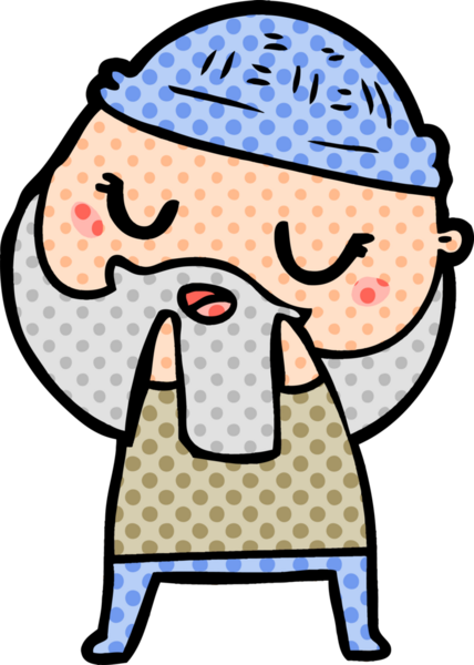 Bir insan tarafından çizilmiş sakallı sevimli bir çizgi film adamı.