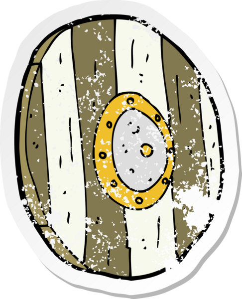 Bir insan tarafından çizilmiş ahşap bir kalkanın gerilimli çıkartması.