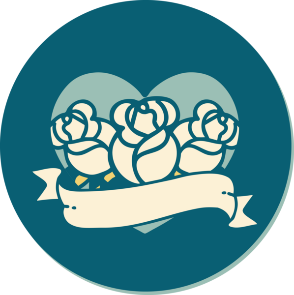 Geleneksel kalp stili dövme çıkartması ve bir insan tarafından çizilmiş çiçekli pankart.