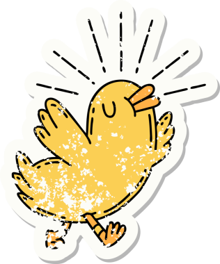 Bir insan tarafından çizilmiş eski bir dövme stili mutlu bir kuş.