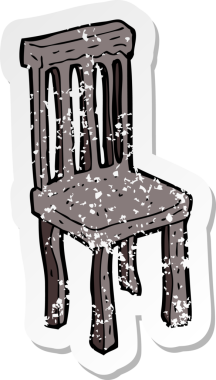 Bir insan tarafından çizilmiş eski ahşap bir sandalyenin geriletilmiş çıkartması.