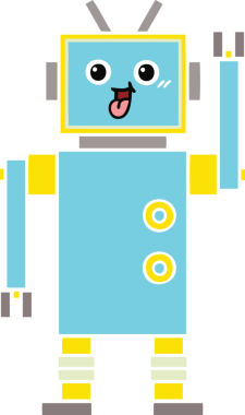 Bir insan tarafından çizilmiş düz renkli bir robot karikatürü