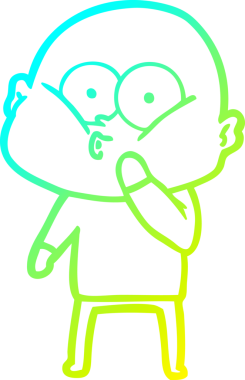 Bir insan tarafından çizilmiş, kel bir adamın soğuk çizgi çizimi.