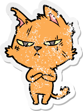 Bir insan tarafından çizilmiş sert bir çizgi film kedisinin sıkıntılı çıkartması.