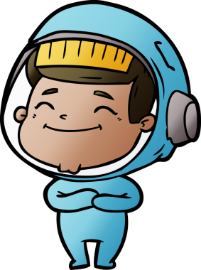 Bir insan tarafından çizilmiş mutlu astronot çizgi filmi.