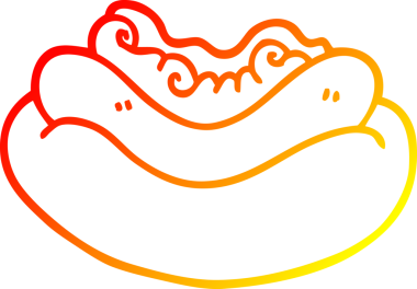 Bir insan tarafından çizilmiş bir sosisli sandviçin sıcak çizgi çizimi.