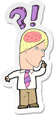 Bir insan tarafından çizilmiş soru soran bir karikatürcünün çıkartması.