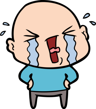 Bir insan tarafından çizilmiş ağlayan kel bir adam.