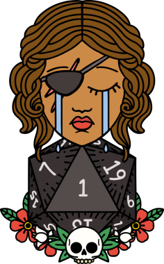 Retro Dövme Tarzı Ağlayan İnsan Haydut Doğal bir d20 ruloyla Bir insan tarafından çizilmiş