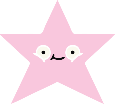 Bir insan tarafından çizilmiş yıldız balığının düz renkli retro karikatürü