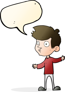 Bir insan tarafından çizilmiş konuşma balonu olan meraklı bir çocuk.