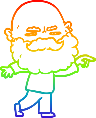 Gökkuşağı gradyan çizimi sakallı bir çizgi film adamı kaşlarını çatmış ve bir insan tarafından çizilmiş.