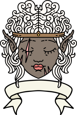 Retro Dövme Tarzı Elf Barbar karakter yüzü Bir insan tarafından çizilmiş pankartıyla