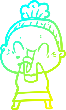 Bir insan tarafından çizilmiş, mutlu, yaşlı bir kadının çizimi.