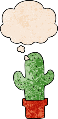 Düşünce baloncuklu çizgi film kaktüsü insan tarafından çizilmiş grunge desen tarzı.