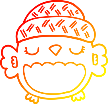 Bir insan tarafından çizilmiş şapkalı sevimli bir baykuşun sıcak çizgi çizimi