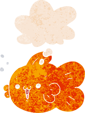 Düşünce baloncuğu ve grunge ile çizgi film balığı bir insan tarafından çizilmiş tedirgin geçmiş dokuya