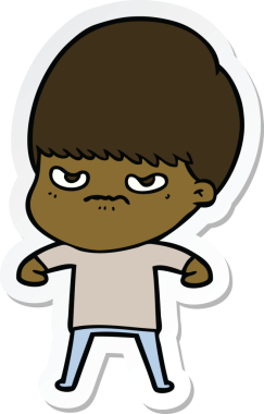 Bir insan tarafından çizilmiş kızgın bir çocuğun çıkartması.