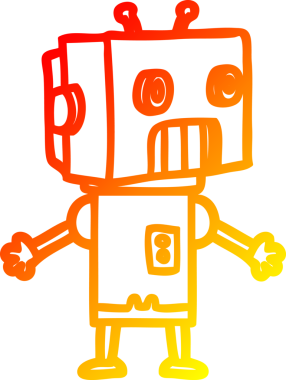 Bir insan tarafından çizilen çizgi film robotunun sıcak çizgi çizimi