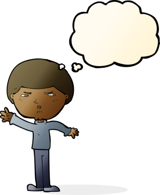 Bir insan tarafından çizilmiş düşünce baloncuğu olan kaba bir adam.