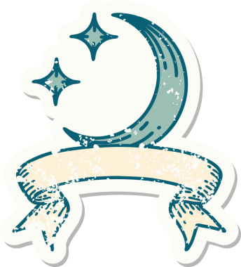 Üzerinde ay ışığı ve bir insan tarafından çizilmiş yıldızlar olan eski bir etiket.