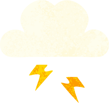 Bir insan tarafından çizilmiş bir gök gürültüsü bulutunun retro çizim tarzı karikatürü