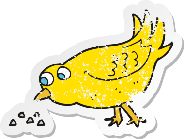 Bir insan tarafından çizilmiş tohumları gagalayan çizgi film kuşunun gerilimli yapıştırması.