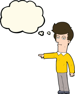 Bir insan tarafından çizilmiş düşünce baloncuğu olan bir adam.