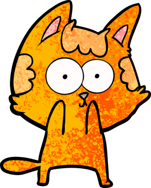 Bir insan tarafından çizilmiş mutlu çizgi film kedisi.