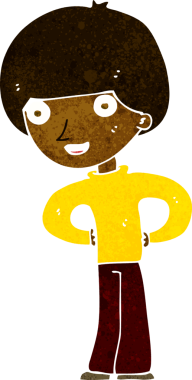 Bir insan tarafından çizilmiş kalçaları olan mutlu çocuk çizgi filmi.