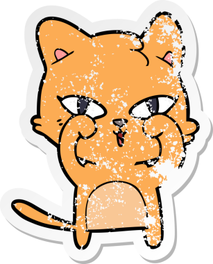 Bir insan tarafından çizilmiş gözleri ovalayan çizgi film kedisinin sıkıntılı çıkartması.