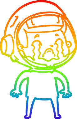 Gökkuşağı gradyan çizgi çizimi bir insan tarafından çizilmiş ağlayan astronot