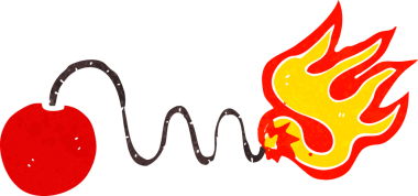 Bir insan tarafından çizilmiş, yanan fünyeli çizgi film bombası.