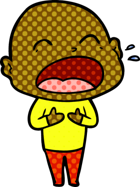 Bir insan tarafından çizilmiş kel adam diye bağıran çizgi film.