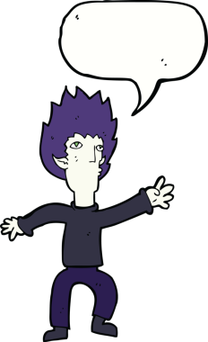 Bir insan tarafından çizilmiş, konuşma balonu olan bir vampir.