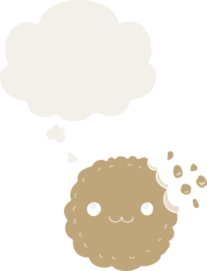 Düşünce baloncuklu çizgi film bisküvisi insan tarafından çizilmiş.