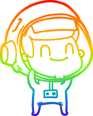 Gökkuşağı gradyan çizgisi çizimi mutlu bir astronot insan tarafından çizilmiş.