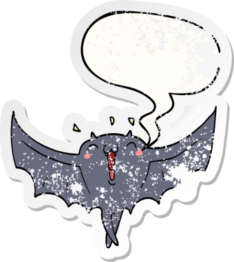 çizgi film mutlu vampir yarasa konuşma baloncuğu bir insan tarafından çizilmiş sıkıntılı eski çıkartma