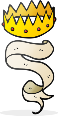 Bir insan tarafından çizilmiş karikatür tacı ve parşömen.