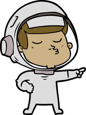 Bir insan tarafından çizilmiş kendine güvenen bir astronot çizgi filmi.