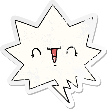 Mutlu karikatür yüzü, bir insan tarafından çizilmiş sıkıntılı eski bir çıkartma.